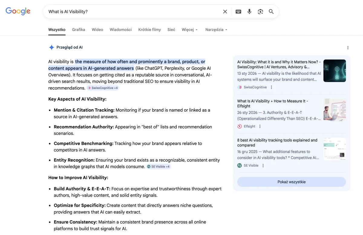 Google AI Overview showing an AI-generated summary at the top of search results